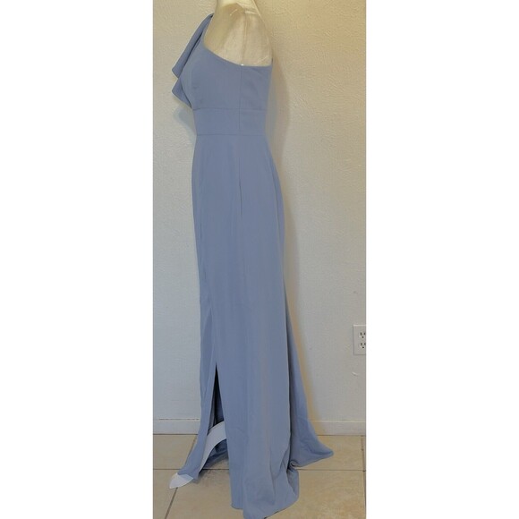 NWT AFTER SIX Size 2 Bowed One-Shoulder Crepe Trumpet Gown In Larkspur Blue - Picture 6 of 13